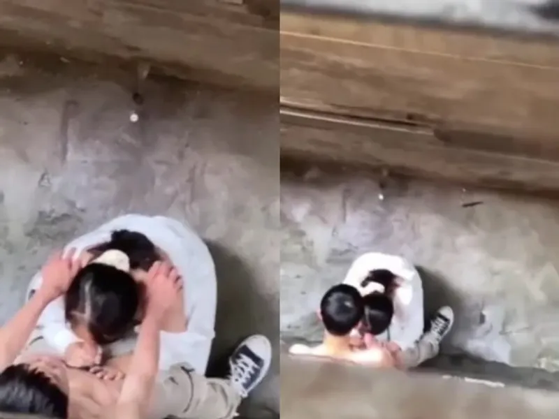 Quay lén em học sinh mút cu anh yêu ở khe nhà